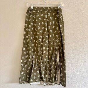 Thread & Supply Olive Midi A-Line Skirt with Slit